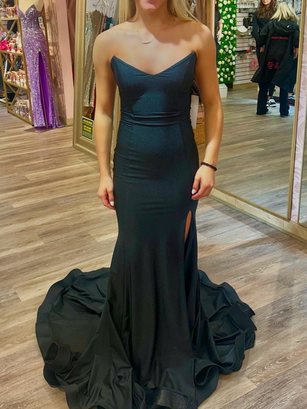 Atria Strapless Black Evening Gown with Side Slit